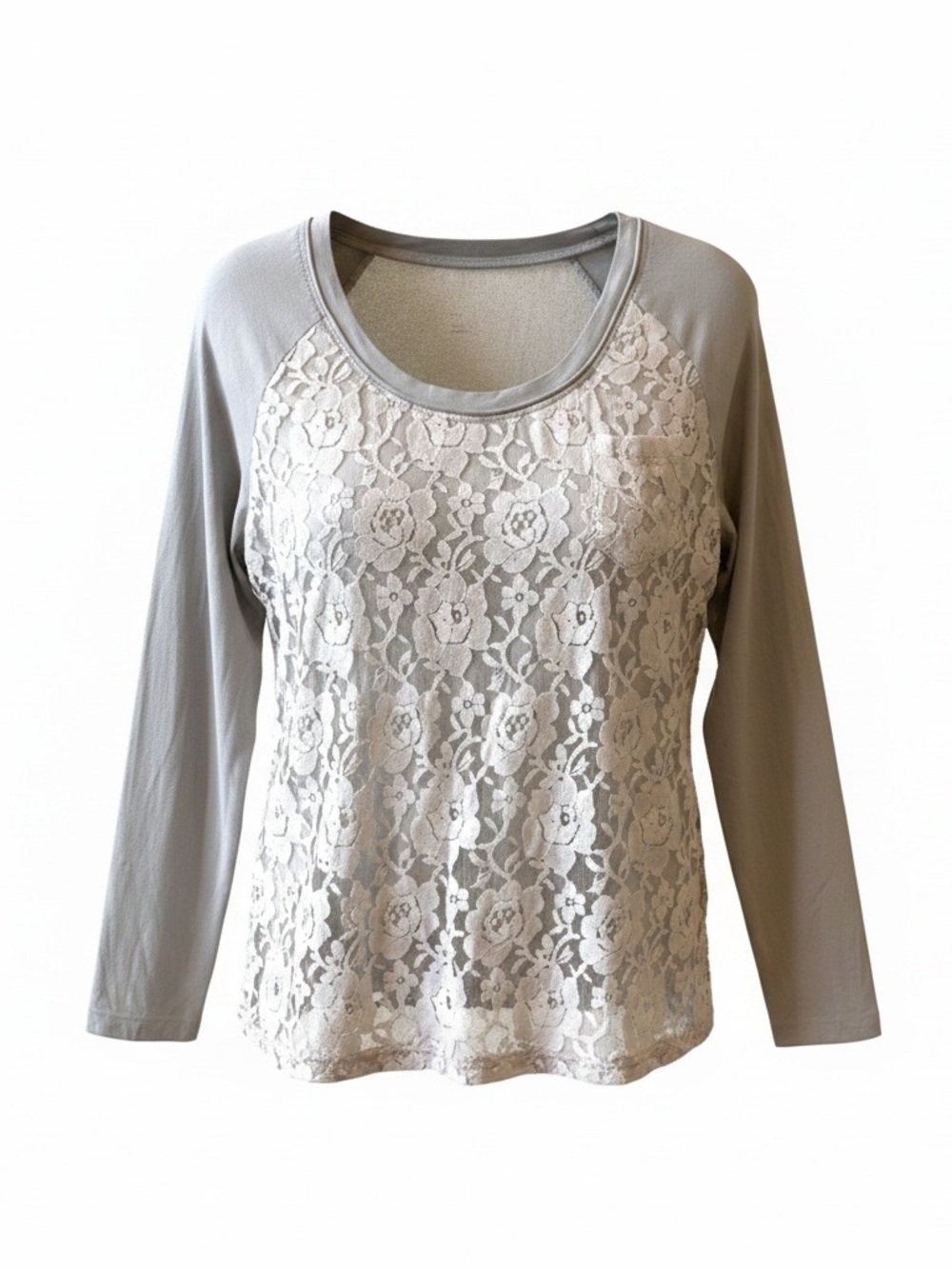 Soft Surroundings Lace Front Top Women’s Med Sage Green White Lace